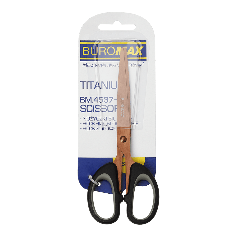 Ножицi офiснi TITANIUM, 163 мм, з сір.гум.вставками, чорні BM.4537-09 Buromax